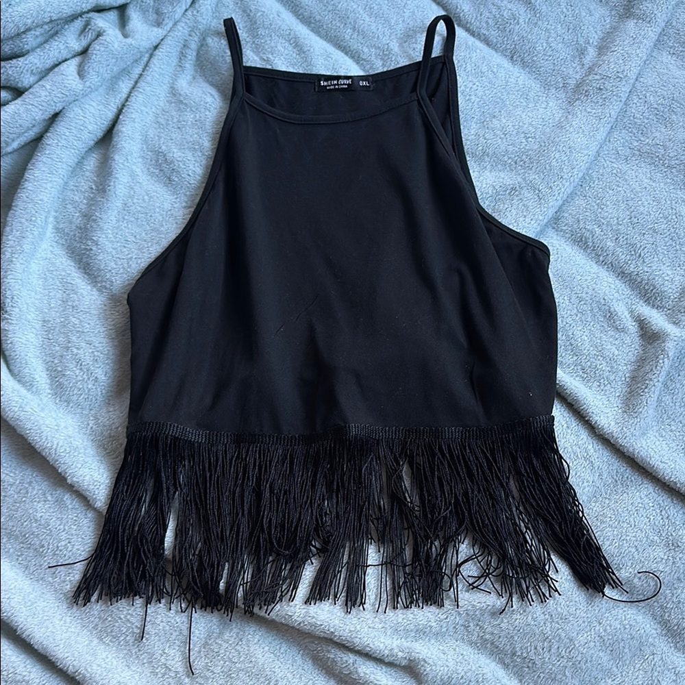 Black Fringe Crop Top